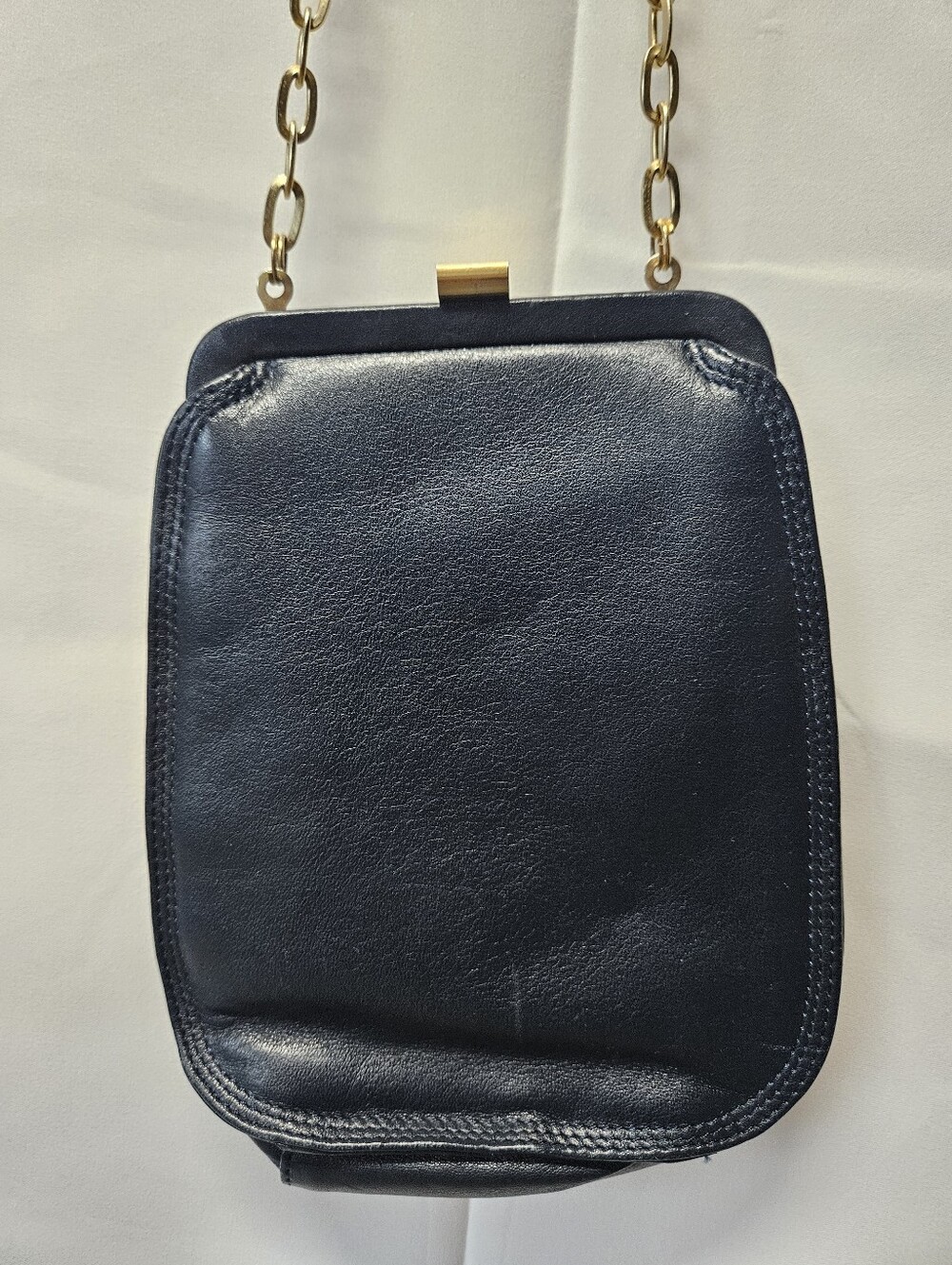 Leather Co. by LIZ Claiborne Classic Navy Leather Crossbody Bag with Gold Chain